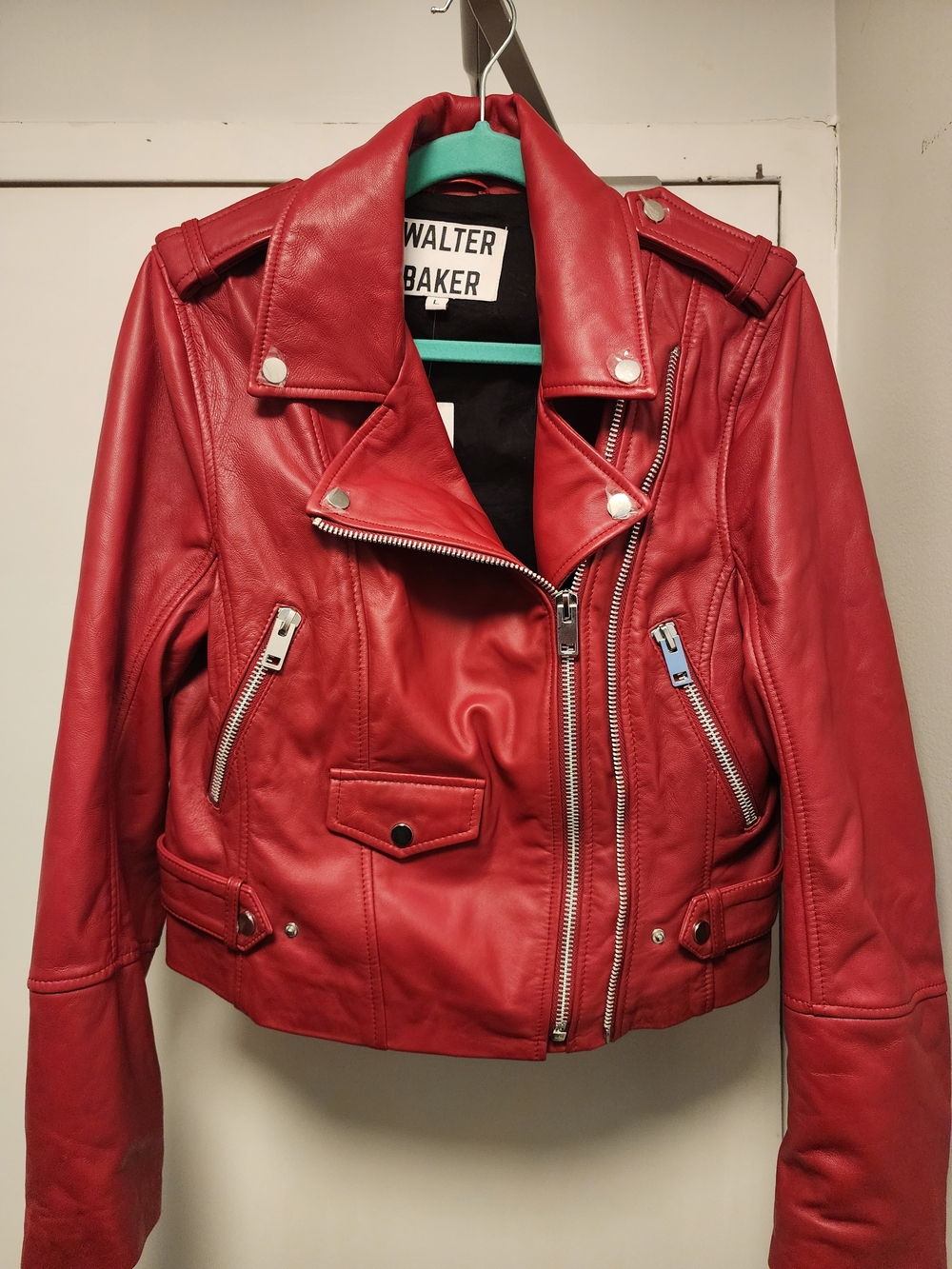 Walter Baker Red Leather Moto Jacket